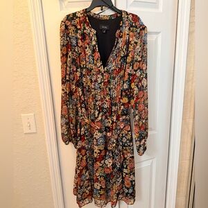 MSK Black Multi-Color Floral Long-Sleeve V-Neck Dress